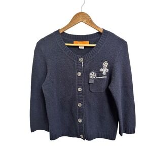 Cynthia Steffe Navy Blue Button Up Cardigan Sweater Embellished Pocket Size L